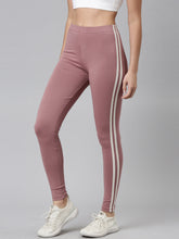 Load image into Gallery viewer, Go Colors Dusty Voilet Cotton Stretch Side Stripes Active Leggings
