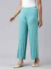 Load image into Gallery viewer, Go Colors Peacock Green Viscose Stretch Knit Palazzo
