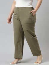 Load image into Gallery viewer, Go Colors Olive Green Cotton Stripes Cargo Pant
