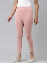 Load image into Gallery viewer, Go Colors Baby Pink Cotton Stretch  Cropped Leggings
