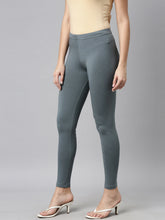 Load image into Gallery viewer, Go Colors Teal Cotton Stretch Ankle Length Leggings
