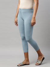 Load image into Gallery viewer, Go Colors Dusty Blue Cotton Stretch Cropped Leggings
