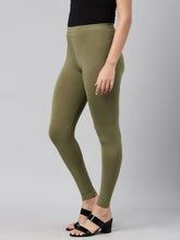 Load image into Gallery viewer, Go Colors Medium Olive Cotton Stretch Ankle Length Leggings
