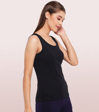 Load image into Gallery viewer, Enamor Sleeveless Scoop Neck Regular Length Tank Top For Women - Relaxed Fit, Soft and Breathable Cotton - E025 (Black)
