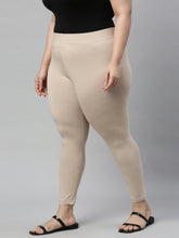 Load image into Gallery viewer, Go Colors Khaki Cotton Stretch Ankle Length Leggings
