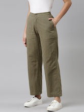Load image into Gallery viewer, Go Colors Olive Green Cotton Stripes Cargo Pant
