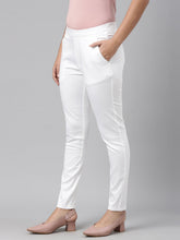 Load image into Gallery viewer, Go Colors White Woven Cotton Stretch Treggings

