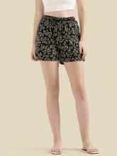 Load image into Gallery viewer, Go Colors Black Cotton Knit Printed Lounge Shorts
