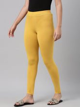 Load image into Gallery viewer, Go Colors Golden Yellow Cotton Stretch Ankle Length Leggings
