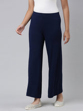 Load image into Gallery viewer, Go Colors Navy Viscose Stretch Knit Palazzo
