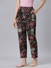 Load image into Gallery viewer, Go Colors Black Woven Viscose Printed Lounge Pants

