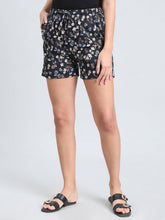 Load image into Gallery viewer, Go Colors Black Cotton Knit Printed Lounge Shorts
