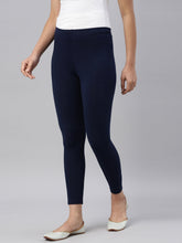 Load image into Gallery viewer, Go Colors Navy Cotton Stretch Ankle Length Leggings
