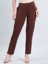 Load image into Gallery viewer, Go Colors Dark Brown Cotton Stretch Kurti Pants
