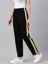 Load image into Gallery viewer, Go Colors Black Cotton Stretch Side Stripes Track Pant
