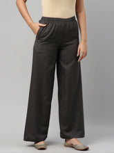 Load image into Gallery viewer, Go Colors Silver Grey Viscose Blend Linen Palazzos
