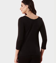 Load image into Gallery viewer, Enamor TH05 Women's Thermal Sleeve Top with Soft Heat Generating Fabric, Wide Round Neckline with Engineered HeatSkins™ Warm Technology. ( Black)
