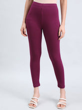 Load image into Gallery viewer, Go Colors Plum Cotton Stretch Cropped Leggings
