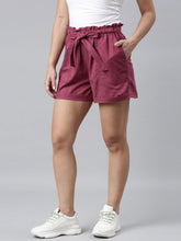 Load image into Gallery viewer, Go Colors Plum Linen Viscose Blend Shorts
