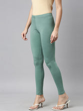 Load image into Gallery viewer, Go Colors Leaf Green Cotton Stretch Ankle Length Leggings

