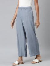 Load image into Gallery viewer, Go Colors Dusty Blue Crepe Wide Trouser
