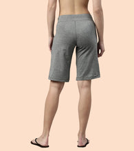 Load image into Gallery viewer, Enamor Mid Rise Knee length Drawstring Closure City Shorts For Women - Slim Fit, Soft and Breathable Cotton - E044 (Mediumgrey Melange)
