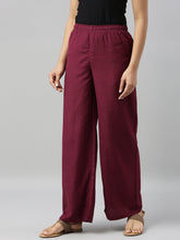 Load image into Gallery viewer, Go Colors Medium Violet Viscose Blend Linen Palazzos
