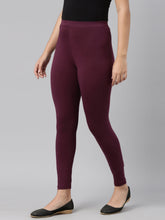 Load image into Gallery viewer, Go Colors Dark Purple Cotton Stretch Ankle Length Leggings
