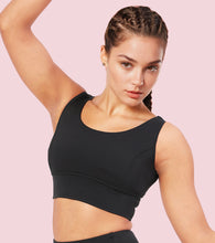Load image into Gallery viewer, Enamor Sleeveless Crew Neck Crop length Pull On Sports Bra For Women - Hugged Fit, Cut Away Back Detail - A206 (Jet Black)
