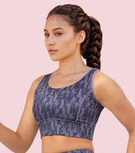 Load image into Gallery viewer, Enamor Cutaway Back Detail Quick Dry Printed Sports Bra - Removable Padding, Non-Wired, Medium Coverage - A204 (Step Brush Print)
