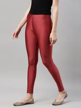 Load image into Gallery viewer, Go Colors Maroon Nylon Stretch Shimmer Leggings
