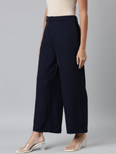 Load image into Gallery viewer, Go Colors Navy Crepe Wide Trouser
