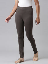 Load image into Gallery viewer, Go Colors Silver Grey Cotton Stretch  Ankle Length Leggings
