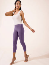 Load image into Gallery viewer, Go Colors Dusty Purple Cotton Stretch Cropped Leggings
