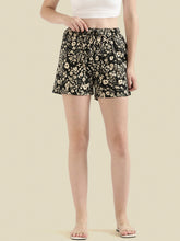 Load image into Gallery viewer, Go Colors Black Cotton Knit Printed Lounge Shorts
