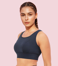 Load image into Gallery viewer, Enamor Crew Neck Sleeveless Crop length Sports Bra For Women - Hook &amp; Eye Closure, Hugged Fit - A205 (Navy)
