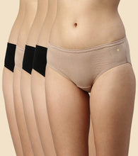 Load image into Gallery viewer, Enamor CH03 Chic Cotton, All Day Comfort, Mid Waist Hipster Panty for Women - Naturally Breathable, Antimicrobial with Stain release, Inner Elastic, Full Coverage -  Pack of 5 (Jet Black / Nude)
