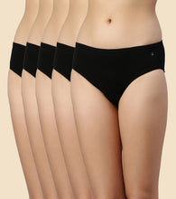 Load image into Gallery viewer, Enamor CH03 Chic Cotton, All Day Comfort, Mid Waist Hipster Panty for Women - Naturally Breathable, Antimicrobial with Stain release, Inner Elastic, Full Coverage -  Pack of 5 (Jet Black)
