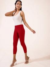 Load image into Gallery viewer, Go Colors Light Maroon Cotton Stretch Cropped Leggings
