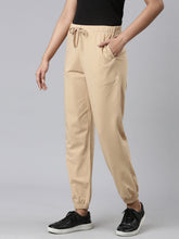 Load image into Gallery viewer, Go Colors Beige Cotton Stretch Casual Joggers
