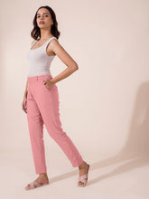 Load image into Gallery viewer, Go Colors Rusty Pink Crepe Tapered Trouser
