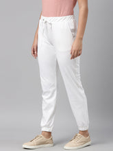 Load image into Gallery viewer, Go Colors White Cotton Poly Stretch Cuffed Joggers
