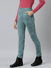 Load image into Gallery viewer, Go Colors Ocean Green Poly Stretch Suede Tregging
