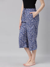 Load image into Gallery viewer, Go Colors Blue Woven Viscose Printed Lounge Capri
