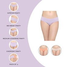 Load image into Gallery viewer, Wacoal Quick Dry Mid Waist Medium Coverage Everyday Wear Pack of 3 Hipster Panty PI03L08
