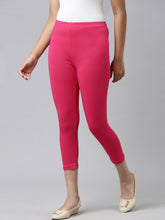 Load image into Gallery viewer, Go Colors Young Fuchsia Cotton Stretch  Cropped Leggings
