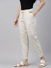 Load image into Gallery viewer, Go Colors Ecru Linen Ikat Pencil Pant
