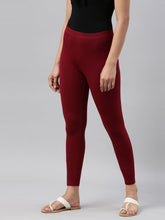 Load image into Gallery viewer, Go Colors Maroon Cotton Stretch Ankle Length Leggings
