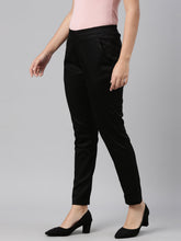 Load image into Gallery viewer, Go Colors Black Woven Cotton Stretch Treggings
