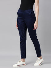 Load image into Gallery viewer, Go Colors Navy Woven Cotton Stretch Treggings

